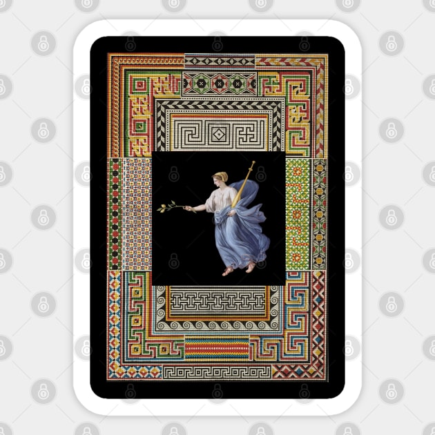 DANCING MAENAD HOLDING LIME BRANCH ,ANTIQUE ROMAN PAINTING WITH POMPEII MOSAICS PATCHWORK Sticker by BulganLumini